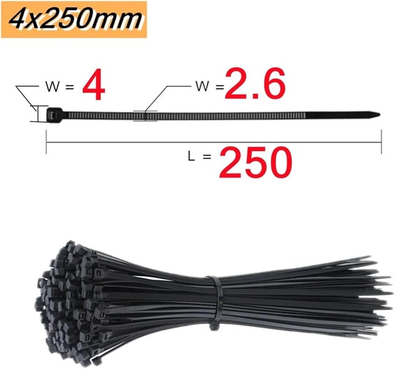 Self Locking Nylon Cable Ties 500PCS Black 4x250mm For Crafts Projects - Image 2